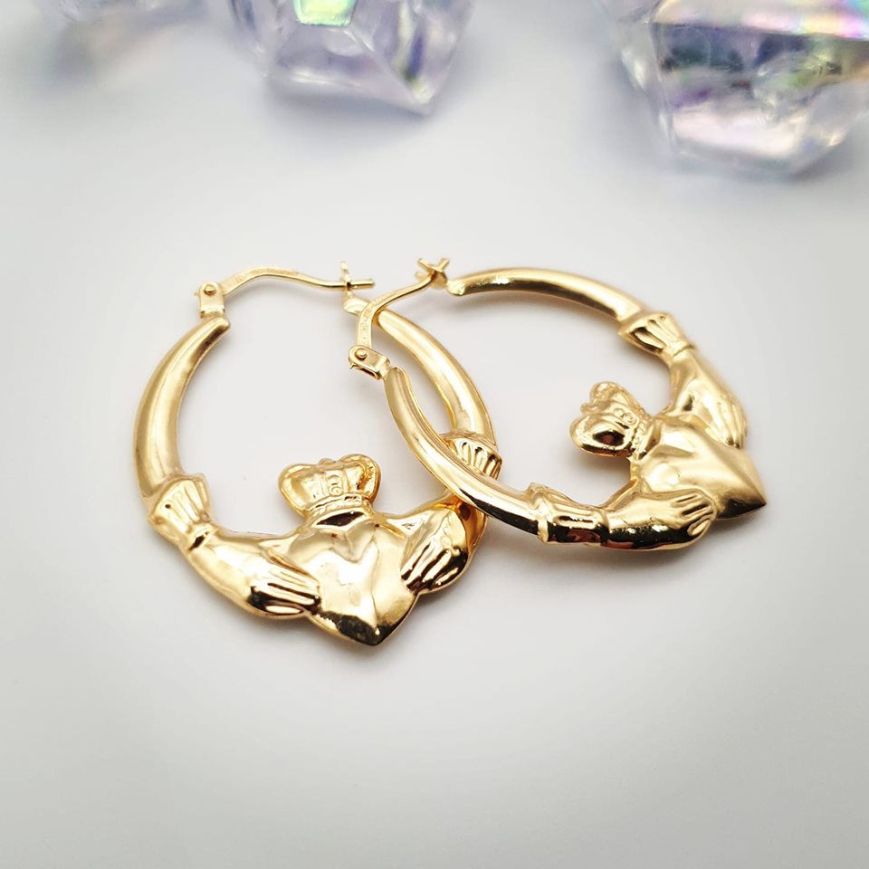 9ct Yellow Gold Claddagh Creoles