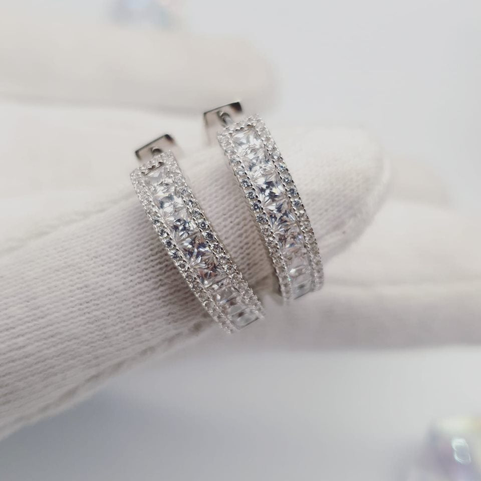 925 Sterling Silver 22mm Princess Cut Hoops