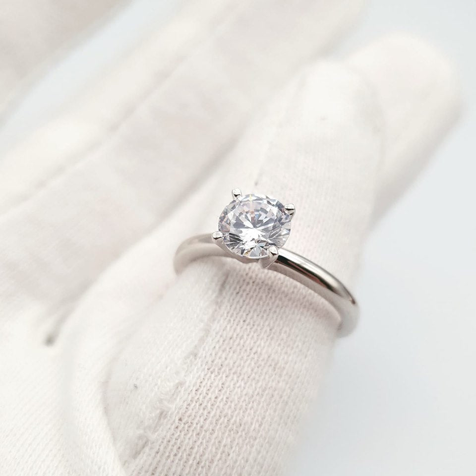 925 Sterling Silver 1.5ct CZ Solitaire Engagement Ring