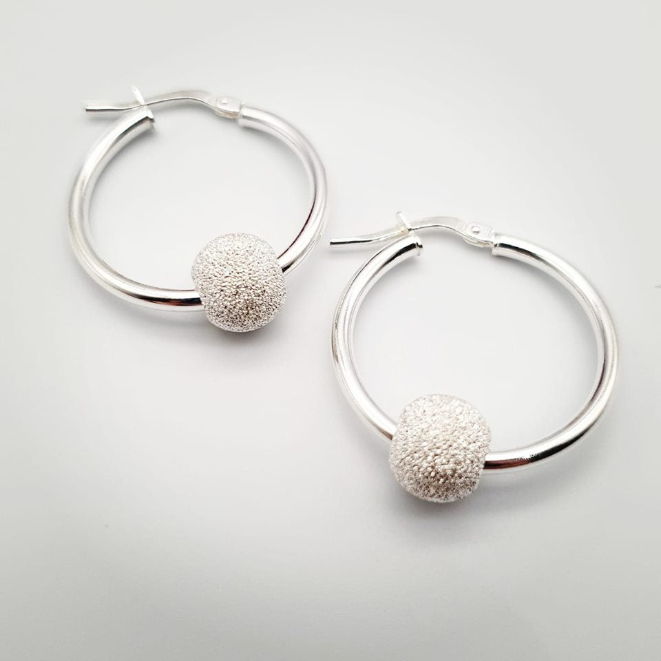 925 Sterling Silver Glitter Ball Hoop Earrings