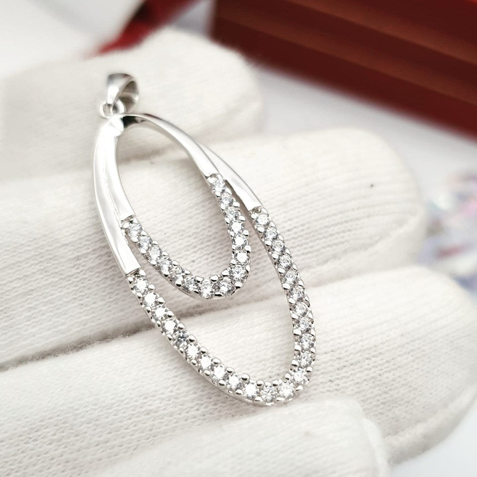 925 Sterling Silver Double Oval Drop Pendant with Chain