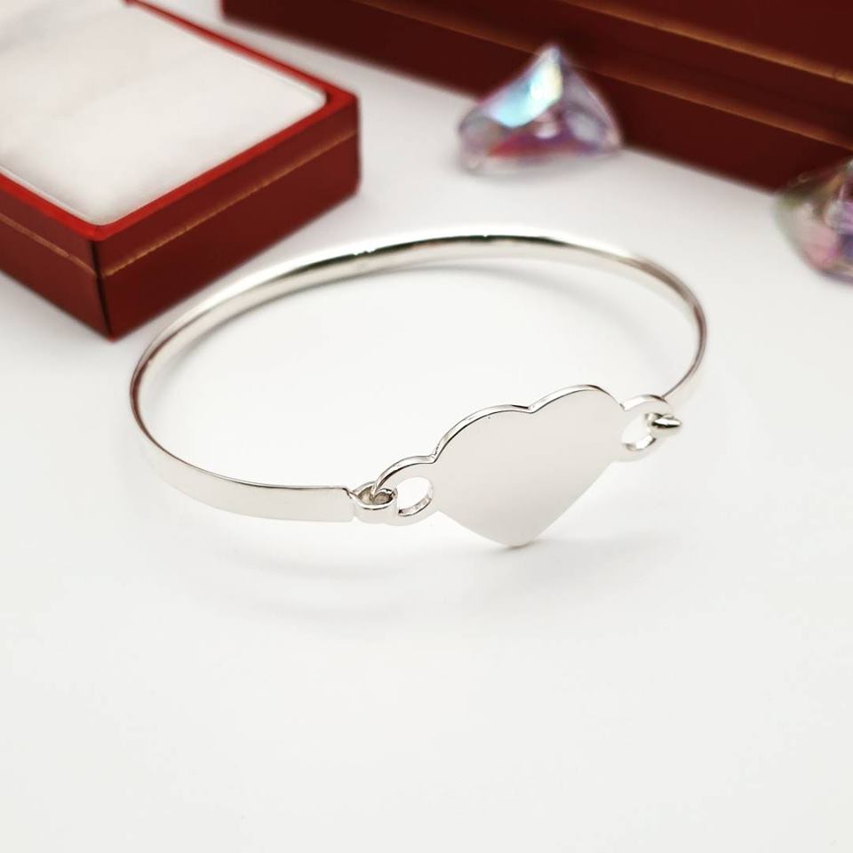 925 Sterling Silver Ladies Heart Bangle