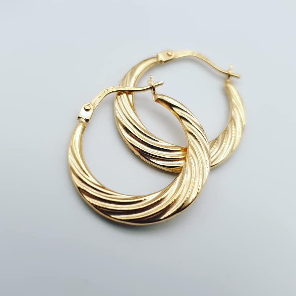 9ct Yellow Gold 21mm Fancy Creoles
