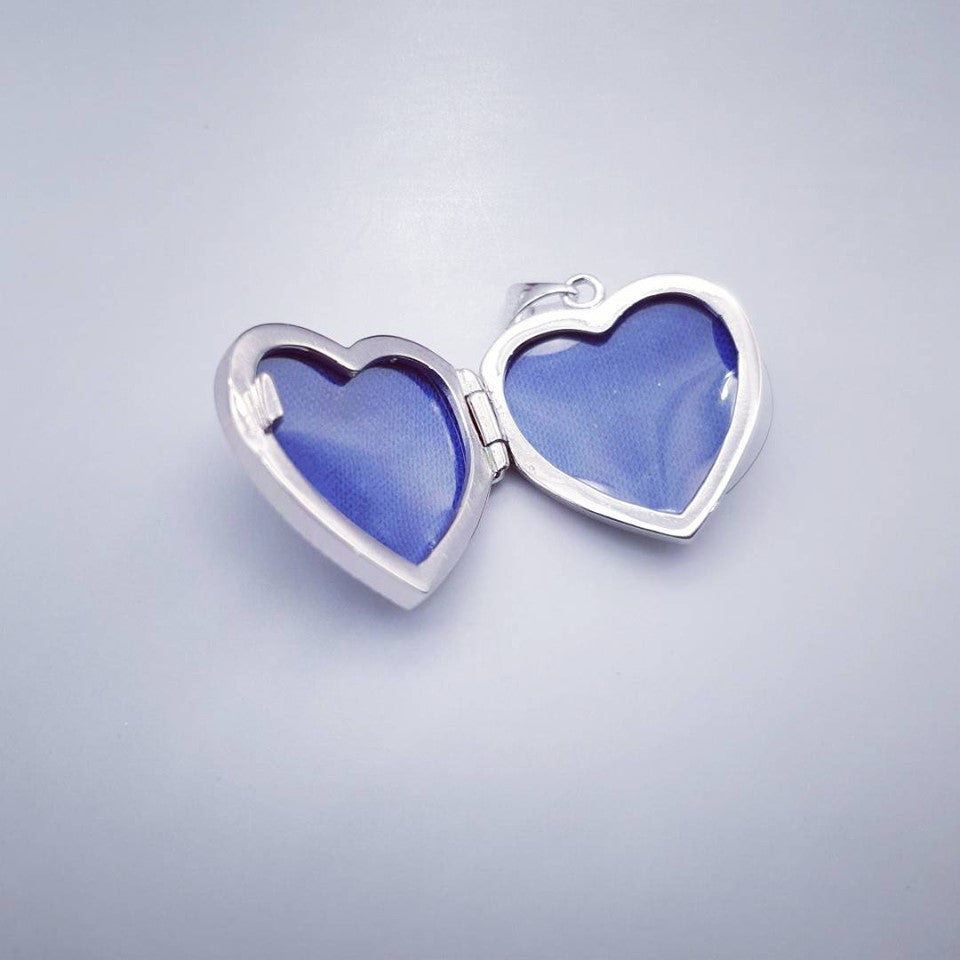 925 Sterling Silver Heart Locket with Amethyst and Chain