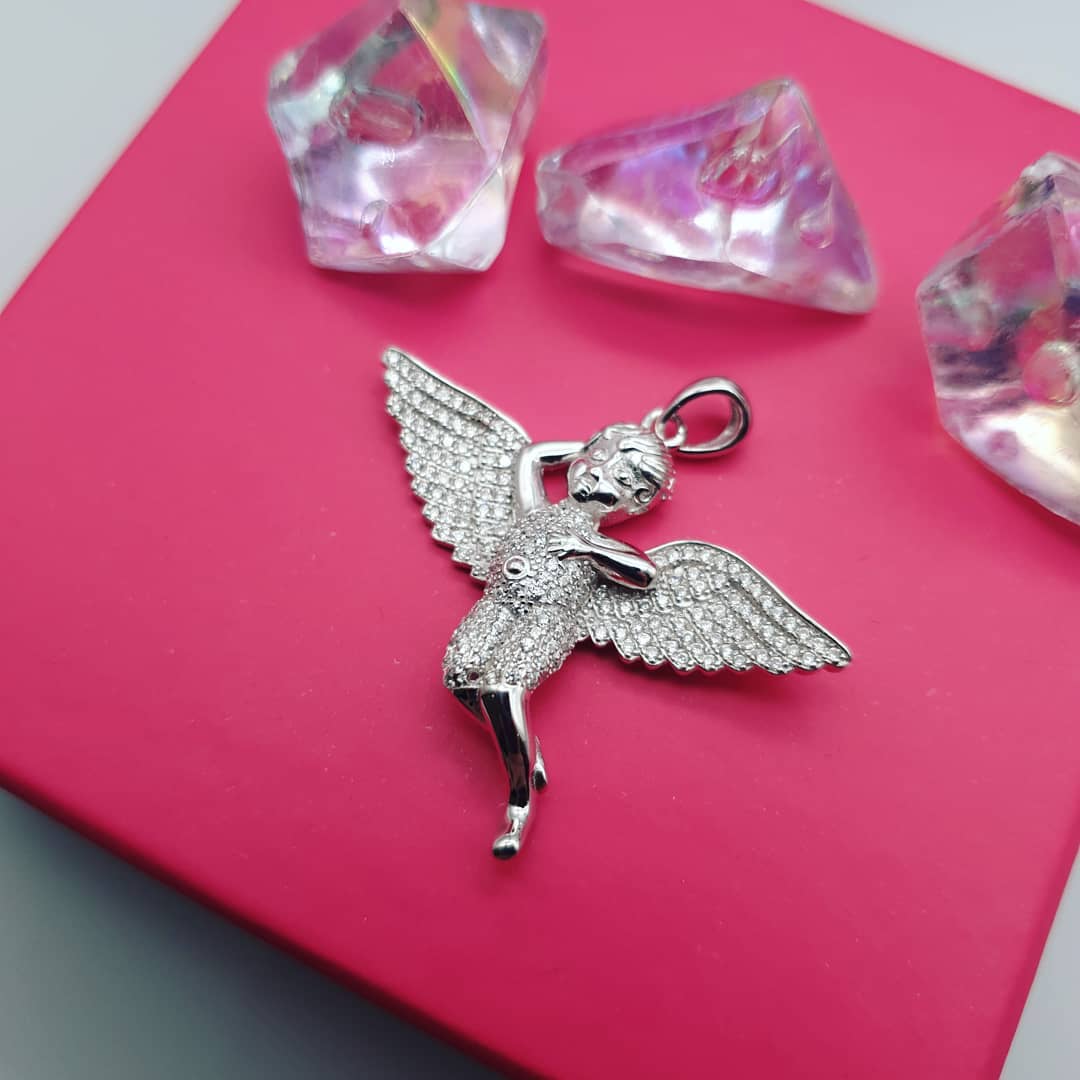 925 Sterling Silver CZ Cherub Angel Pendant with Chain