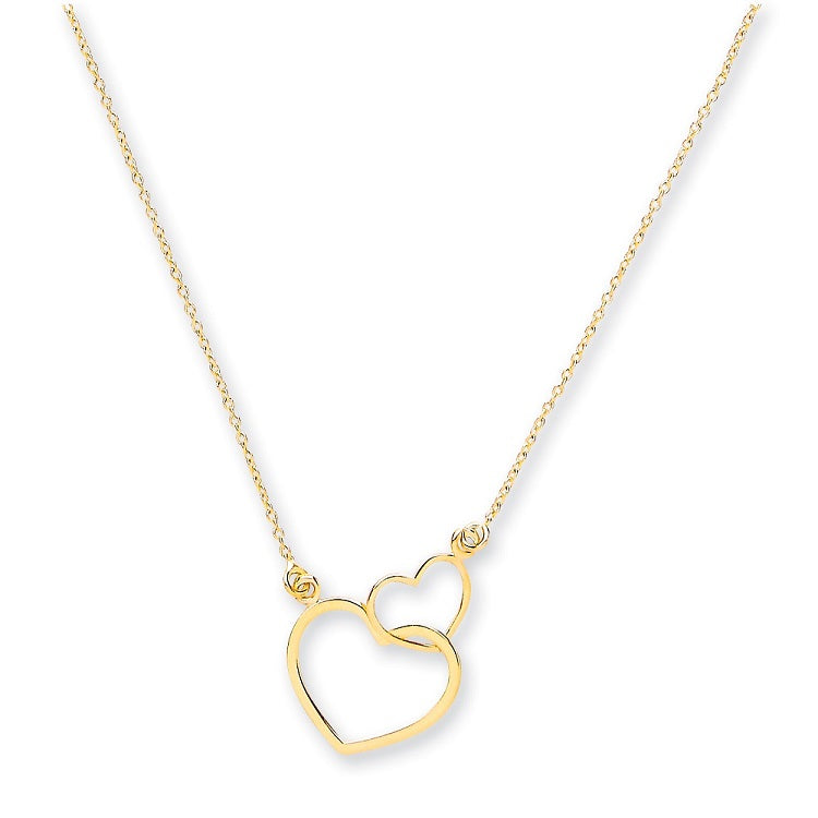 9ct Yellow Gold Rolo Chain, Two Hearts, Adjustable from 18" to 16"/14"