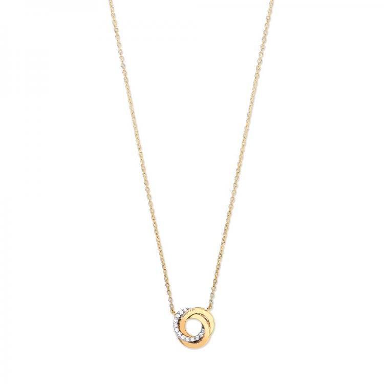 9ct Yellow Gold Entwined 3 Rings Cubic Zirconia 17" Necklace