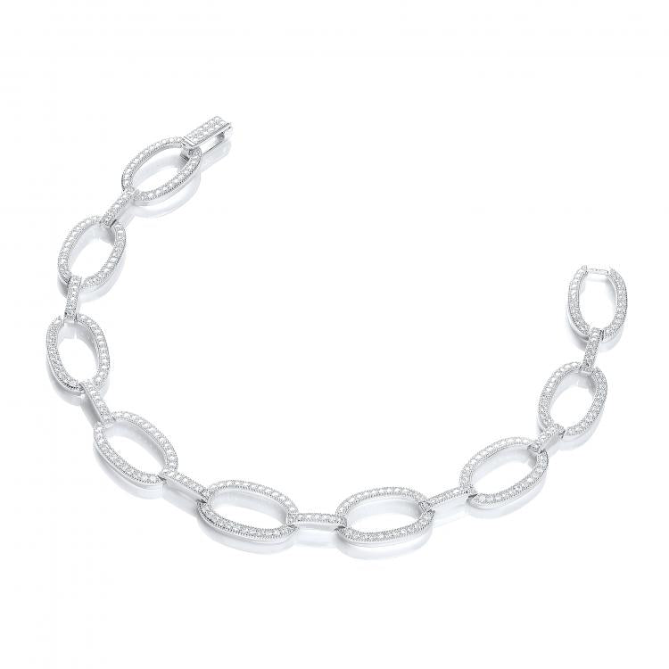 925 Sterling Silver Micro Pave' Oval Links 282 Cz Bracelet J-Jaz