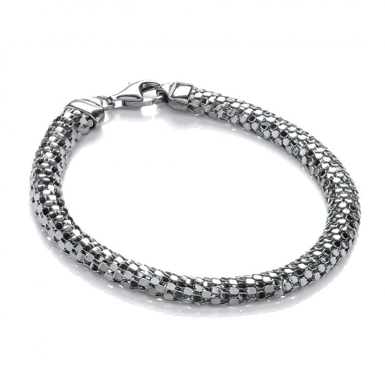 925 Sterling Silver D-Shape Ruthenium Colour Mesh Bracelet J-Jaz