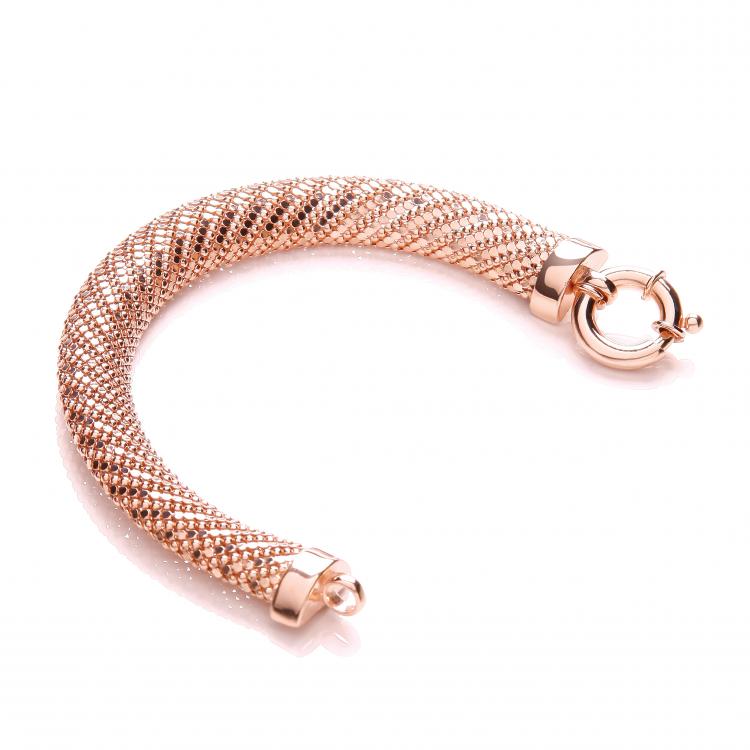 925 Sterling Silver Rose Plated Mesh Bracelet J-Jaz