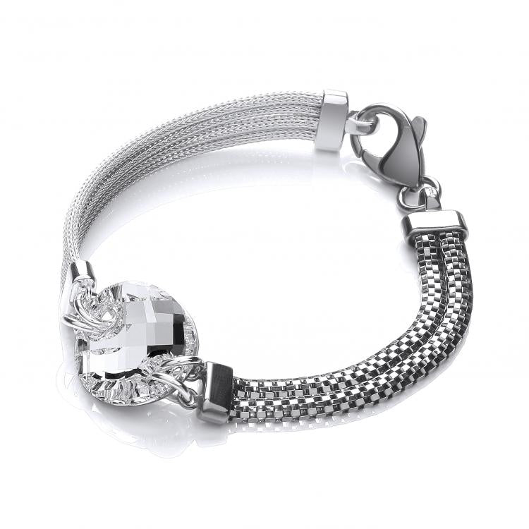 925 Sterling Silver Ruthenium & Silver Mesh Bracelet Circle Design J-Jaz
