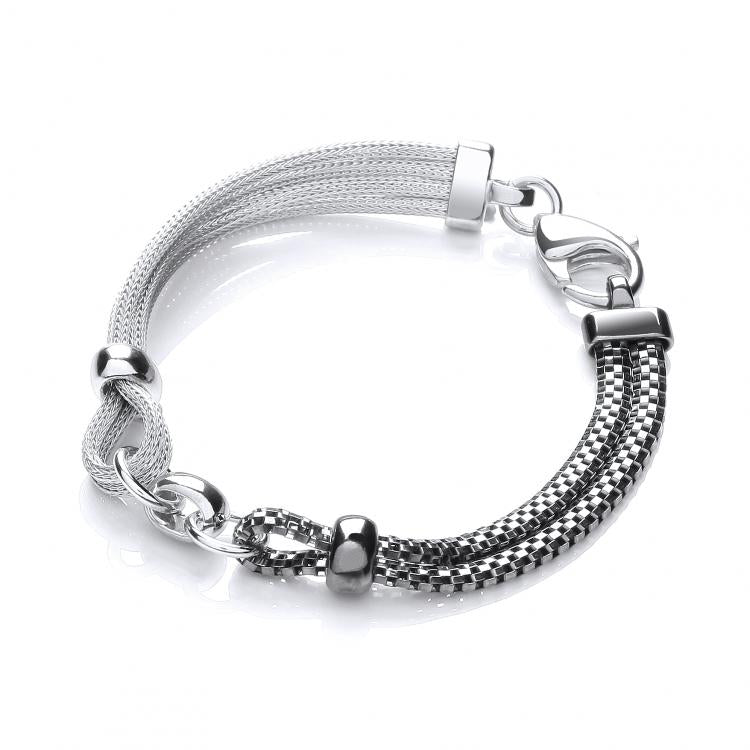 925 Sterling Silver Ruthenium & Silver Mesh Bracelet Rope Design J-Jaz