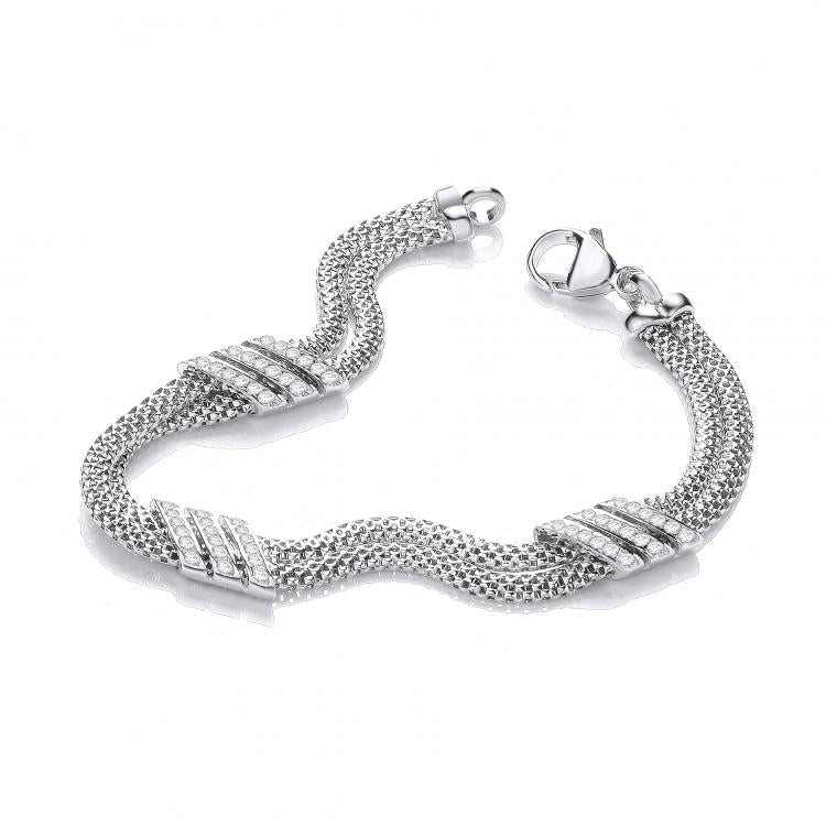 925 Sterling Silver Double Row 3 Strings of Cz's Bracelet J-Jaz