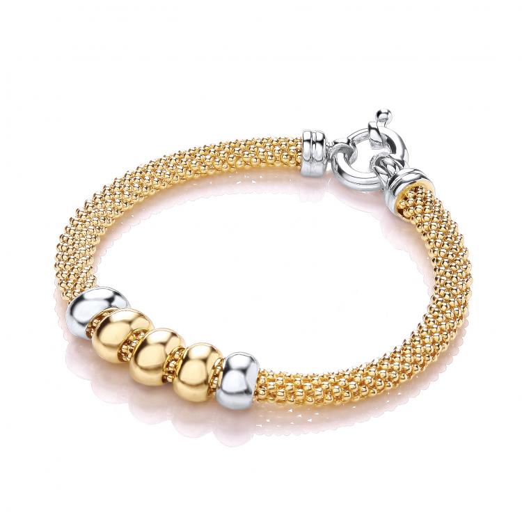 J-JAZ 925 Sterling Silver Yellow Mesh with 5 Beads Bracelet J-Jaz