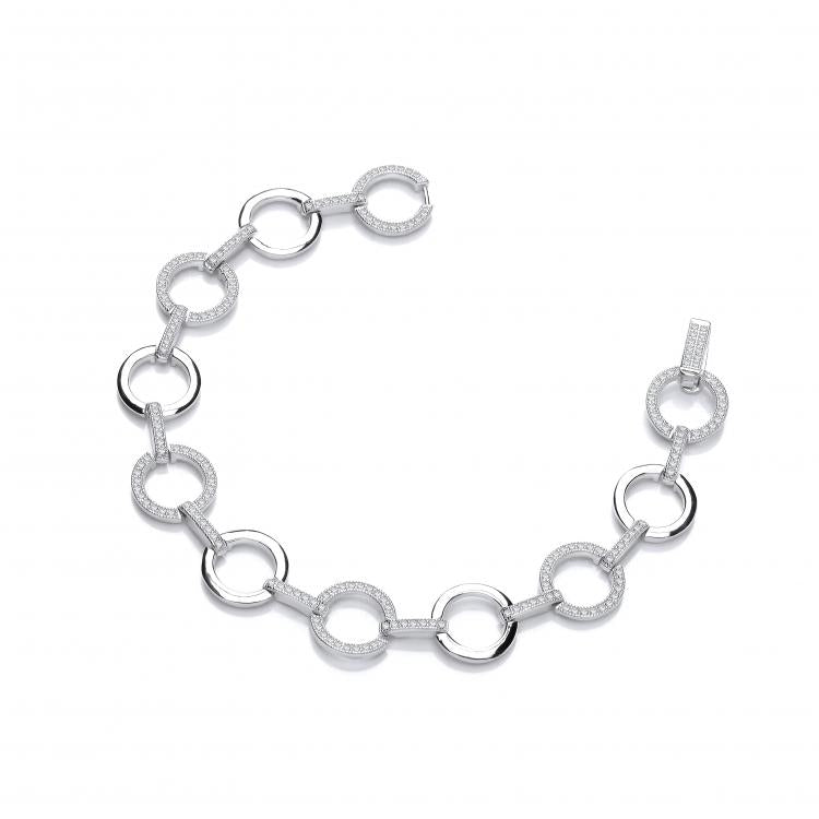 925 Sterling Silver Circles Plain & Cz's Silver Bracelet J-Jaz
