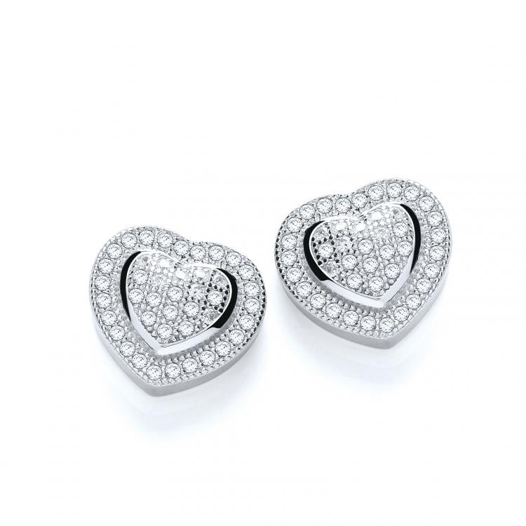 925 Sterling Silver Micro Pave' Heart Stud Earrings J-Jaz