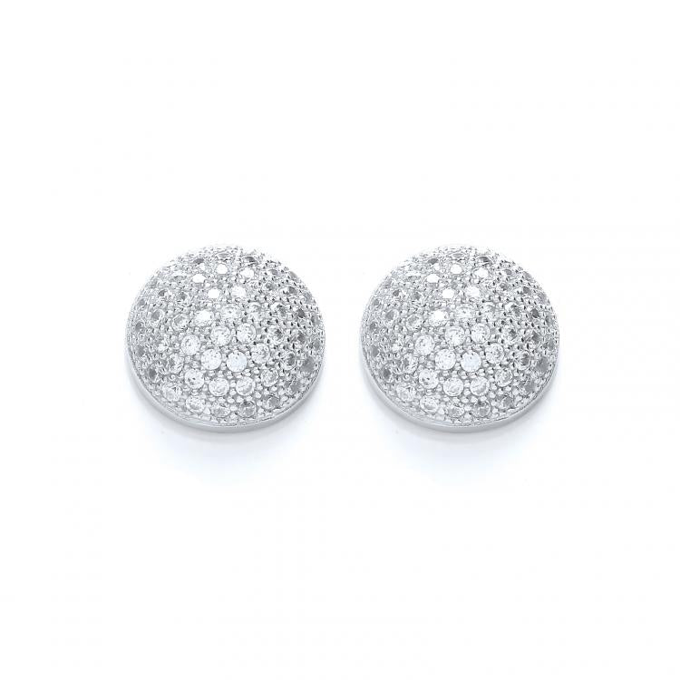 925 Sterling Silver Micro Pave' Round Half Ball Stud Earrings J-Jaz