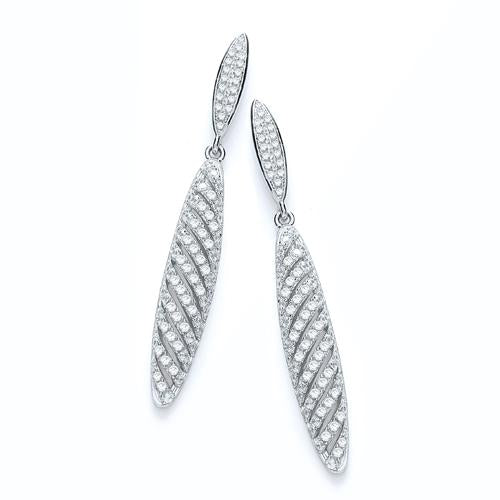 925 Sterling Silver Micro Pave' Fancy Long Drop Earrings J-Jaz