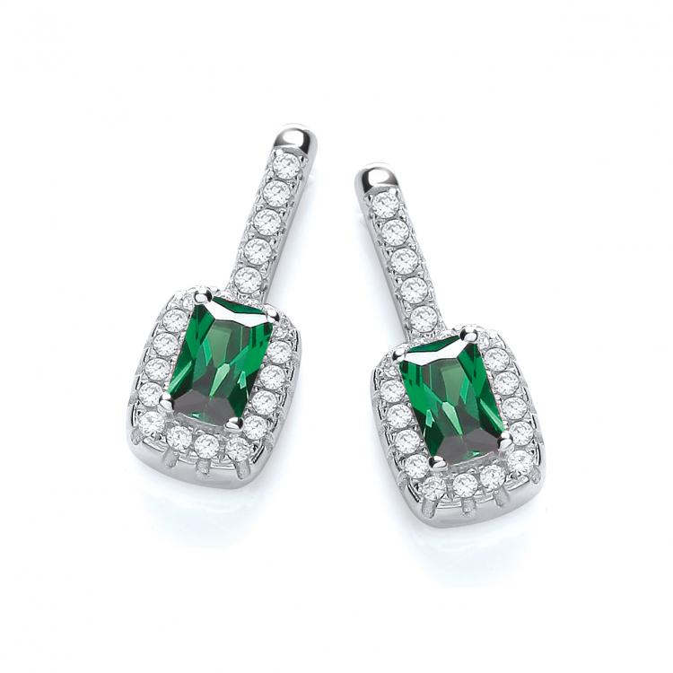 925 Sterling Silver Micro Pave' Fancy Drop Earrings with Small Green Cz J-Jaz