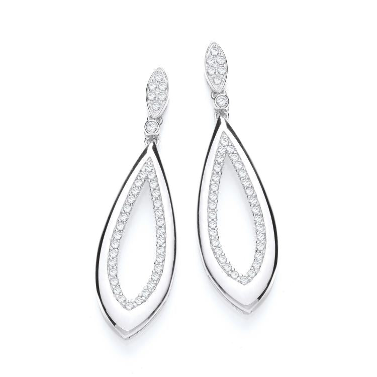 925 Sterling Silver Fancy Pear Cz Drop Earrings J-Jaz