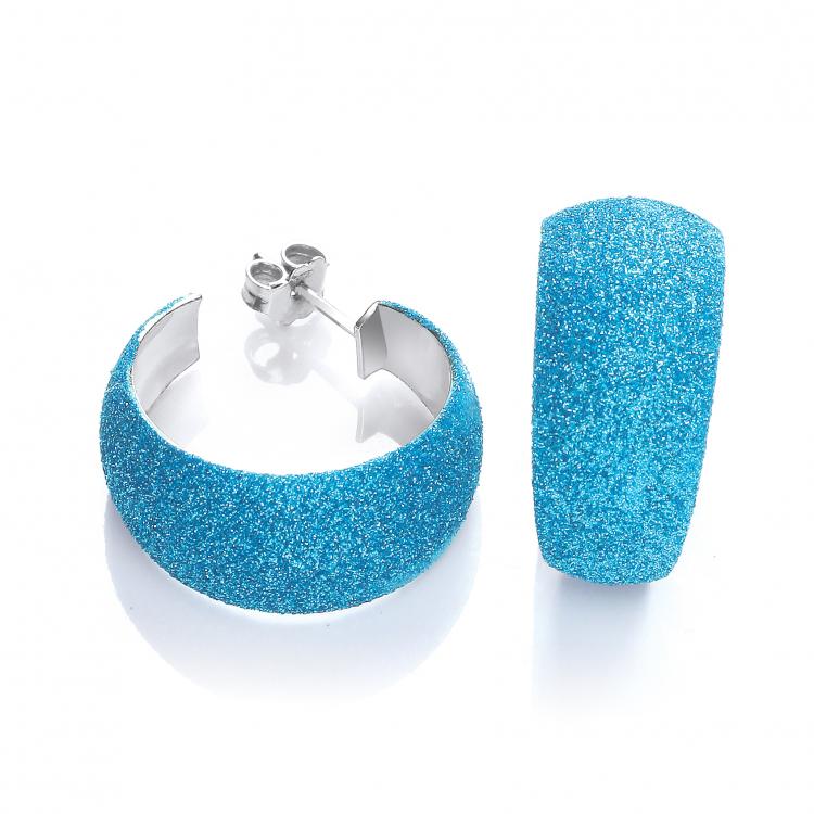 925 Sterling Silver Moondust Finish Blue Colour Rhodium Plated Earrings J-Jaz