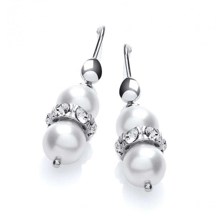925 Sterling Silver Pearl with Crystals Earrings J-Jaz