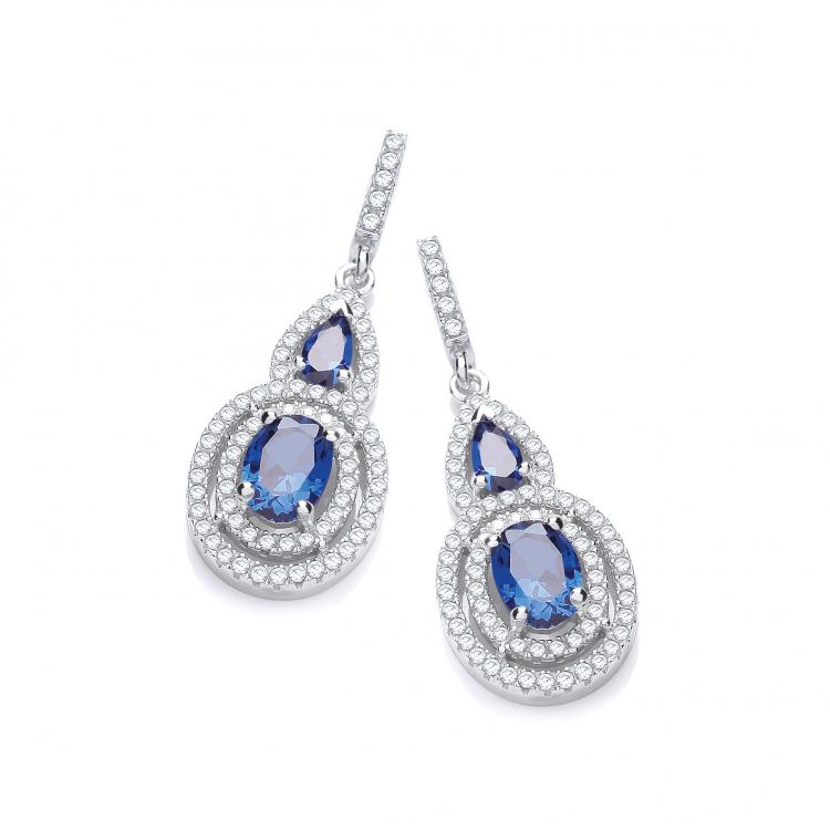 925 Sterling Silver Micro Pave' Sapphire & White CZ Drop Earrings J-Jaz