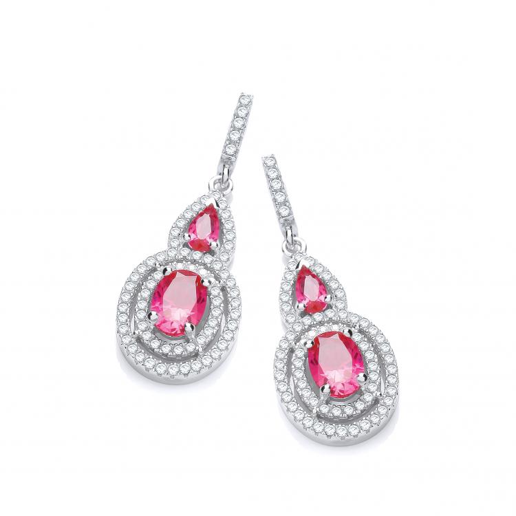 925 Sterling Silver Micro Pave' Red & White CZ Drop Earrings J-Jaz