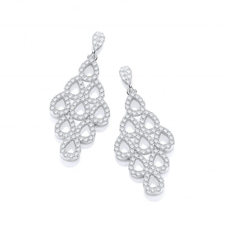925 Sterling Silver Diamond Shape Micro Pave' White CZ Drop Earrings J-Jaz