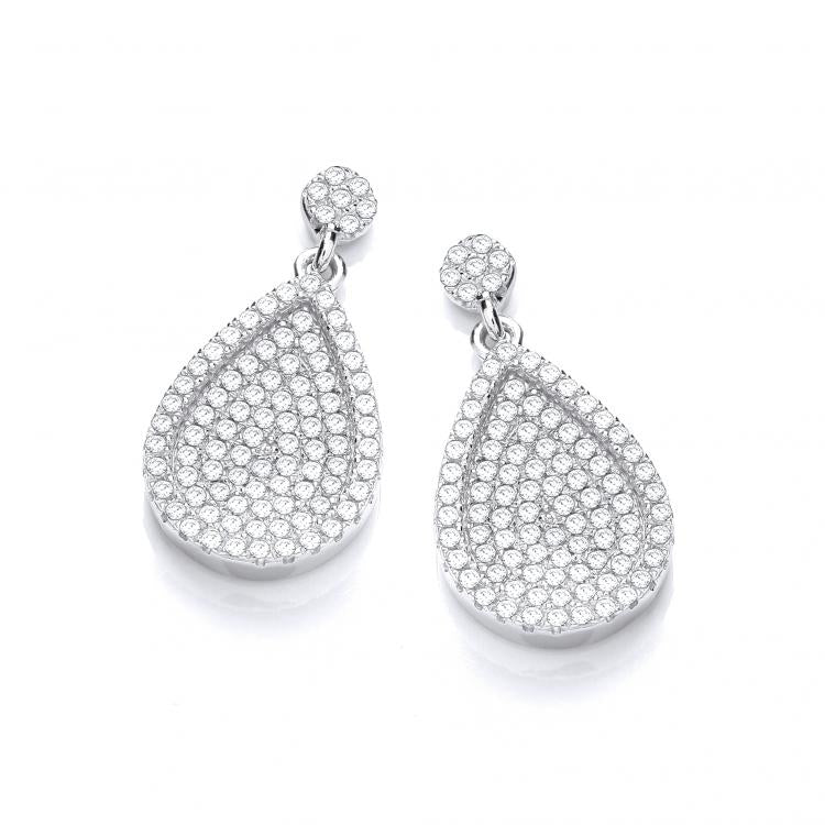 925 Sterling Silver Micro Pave' Pear Shape Cz Drop Earrings J-Jaz
