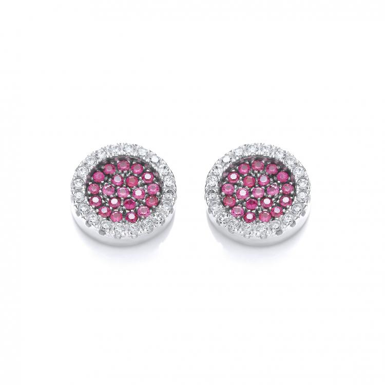 925 Sterling Silver Micro Pave' Round Pink Cz Stud Earrings J-Jaz