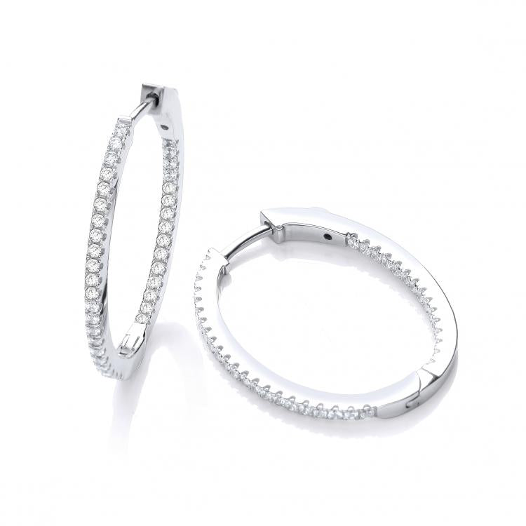 925 Sterling Silver Micro Pave' Oval Hoop Cz Earrings J-Jaz