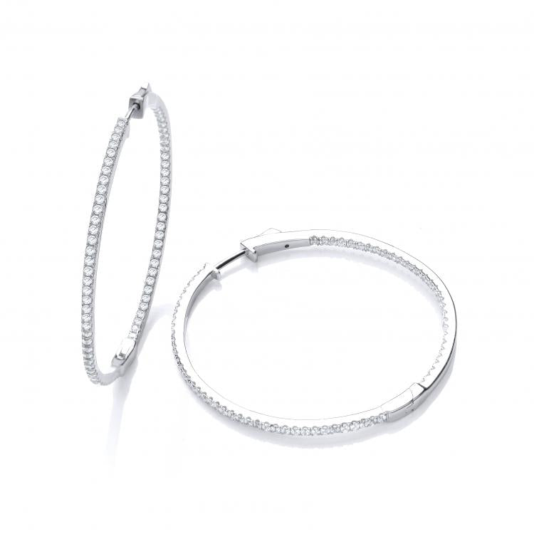 925 Sterling Silver Micro Pave' Big Round Hoop Cz Earrings J-Jaz