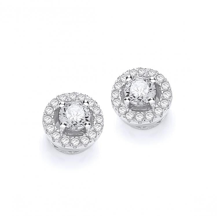 925 Sterling Silver Micro Pave' Halo Style Cz Earrings J-Jaz