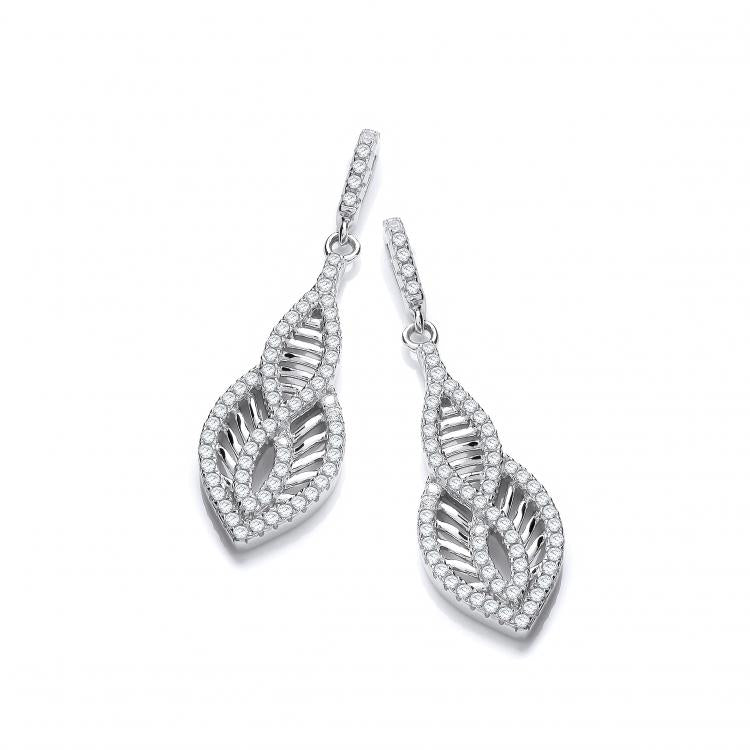 925 Sterling Silver Micro Pave' Cz Encrusted Teardrop Shaped Earrings J-Jaz