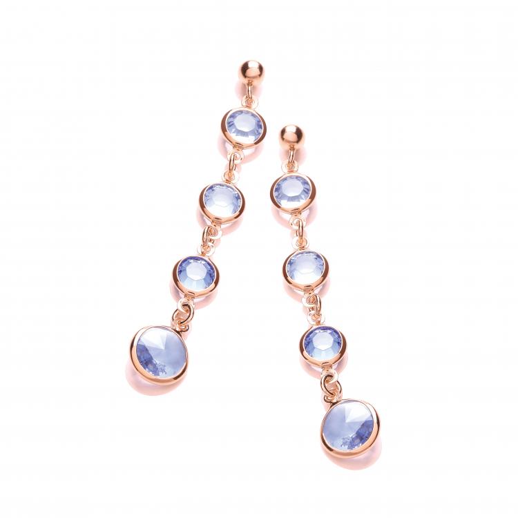 925 Sterling Silver Blue Stones, Rose Plated Drop Earrings J-Jaz