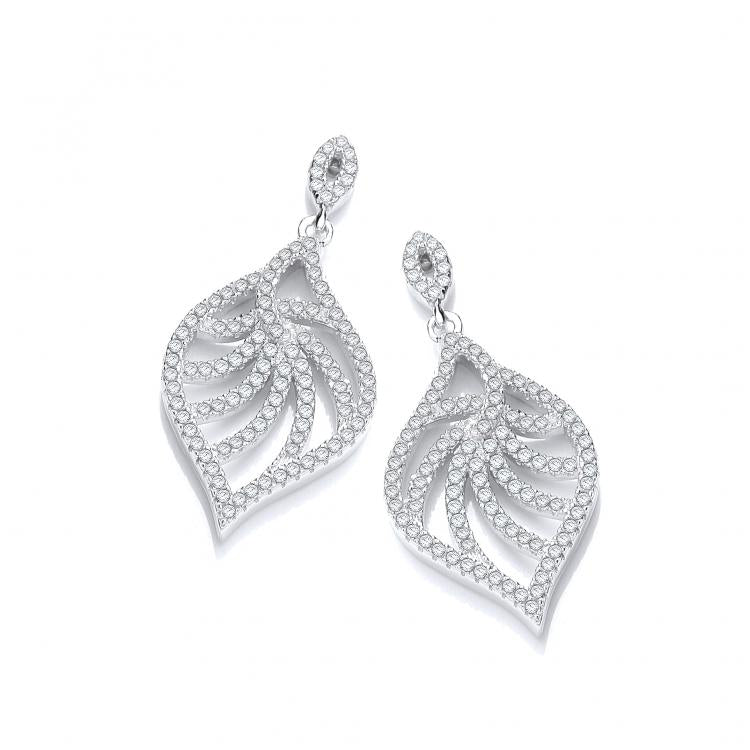 925 Sterling Silver Micro Pave' Leaf Shape Earrings J-Jaz