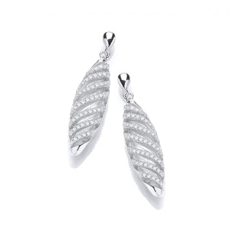 925 Sterling Silver Micro Pave' Fancy Swirl Cz Drop Earrings J-Jaz