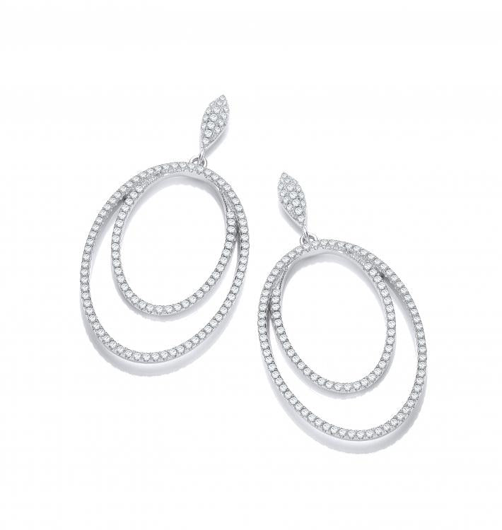 925 Sterling Silver Micro Pave' Double Oval Drop Cz Earrings J-Jaz