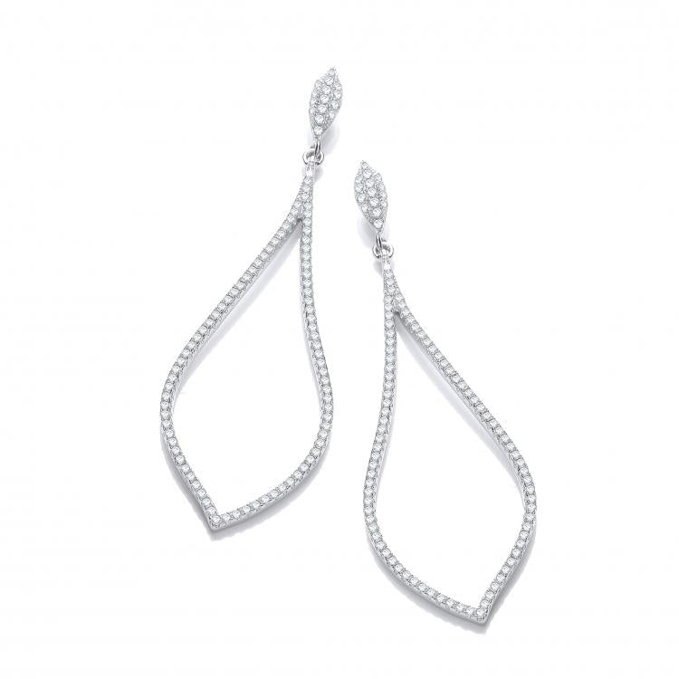 925 Sterling Silver Micro Pave' Long Tear Drop Cz Earrings J-Jaz