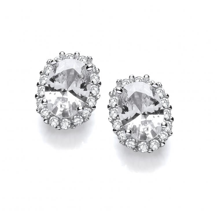 925 Sterling Silver Oval Clear CZ Stud Silver Earrings J-Jaz