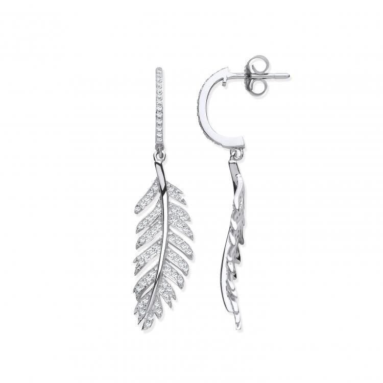 9ct White Gold Feather Drop 0.40ct Diamond Earrings