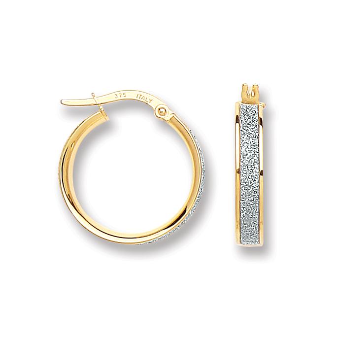 9ct Yellow Gold Glitter Hoop 17mm Earrings