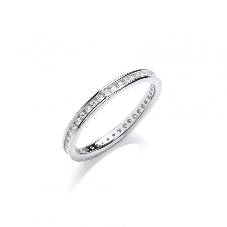 925 Sterling Silver 2mm Full Eternity Round Brilliant Cz Ring J-Jaz