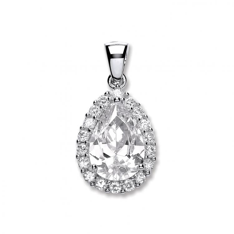 925 Sterling Silver Cz Pear Cut Cluster Drop Pendant with Chain