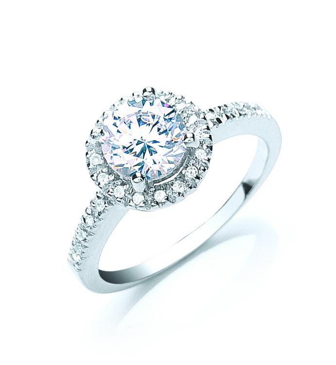 925 Sterling Silver Claw Set Cz Halo Solitaire Ring