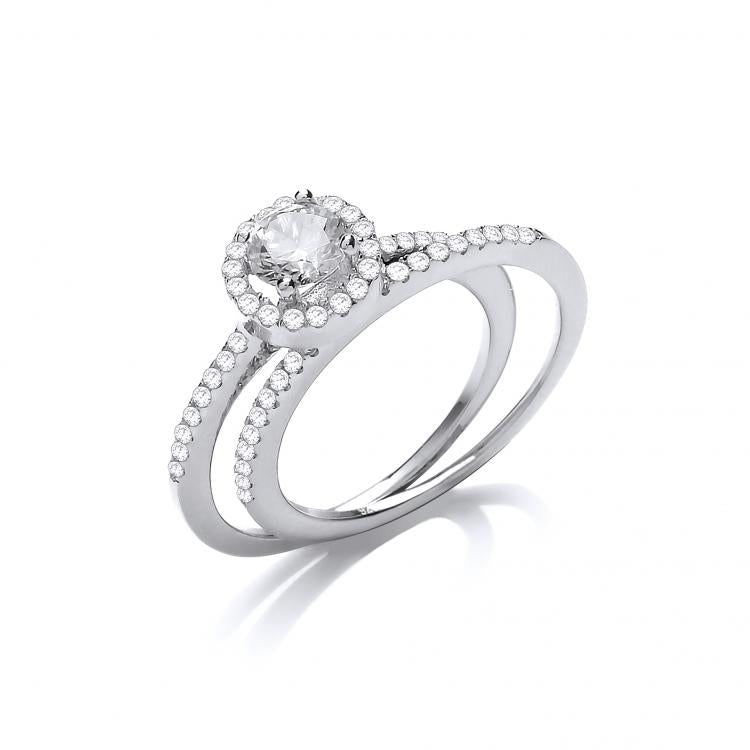 925 Sterling Silver Bridal Set Halo Solitaire with Half ET Cz