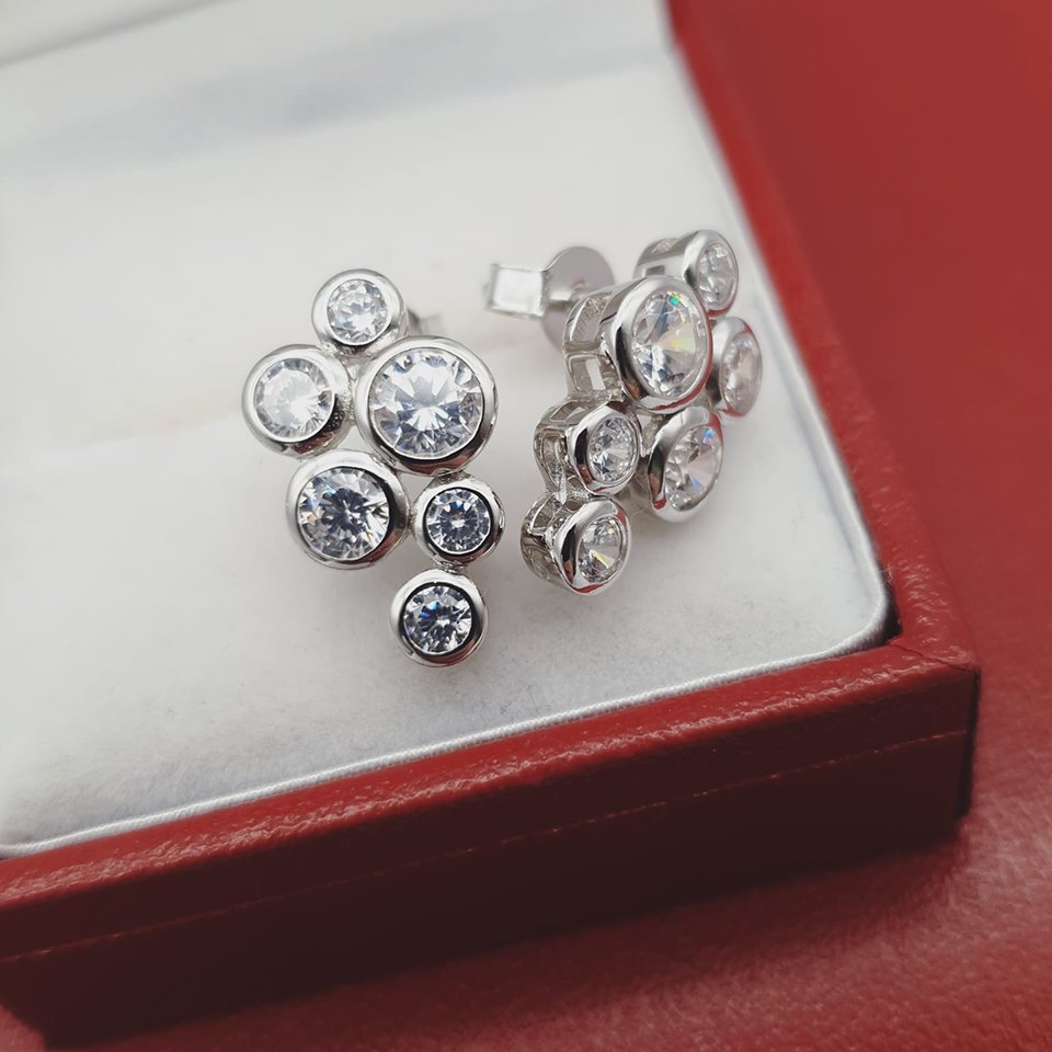 925 Sterling Silver Timeless Style Rubover set CZs Earrings - J Jaz