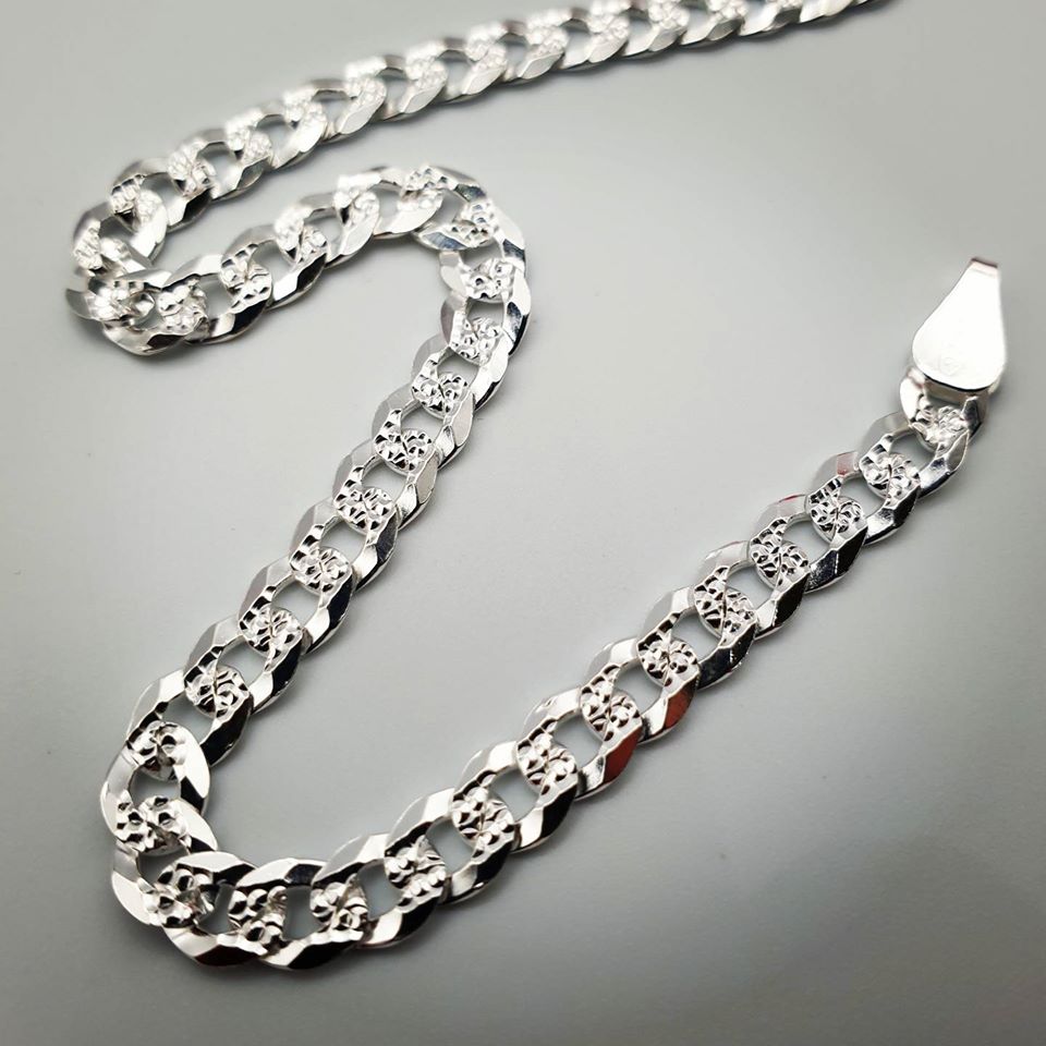 Vermeil Curb Pave Chain Necklace – .925 Sterling Silver With Gold Plate, 2-Tone, 16-30 Inch (Italy)