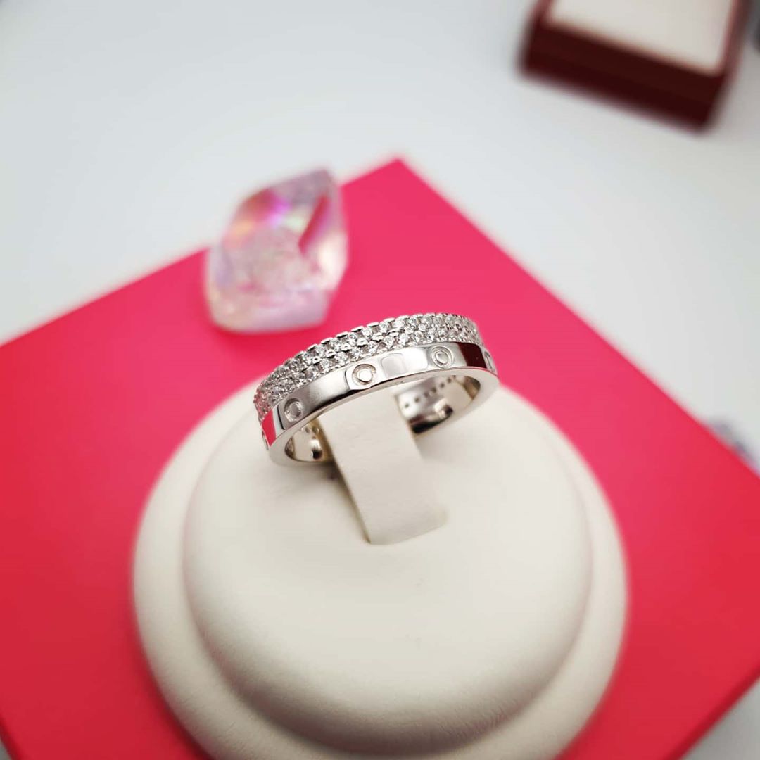 925 Sterling Silver Double row Micro Pave Cz Fancy Silver Ring J-Jaz